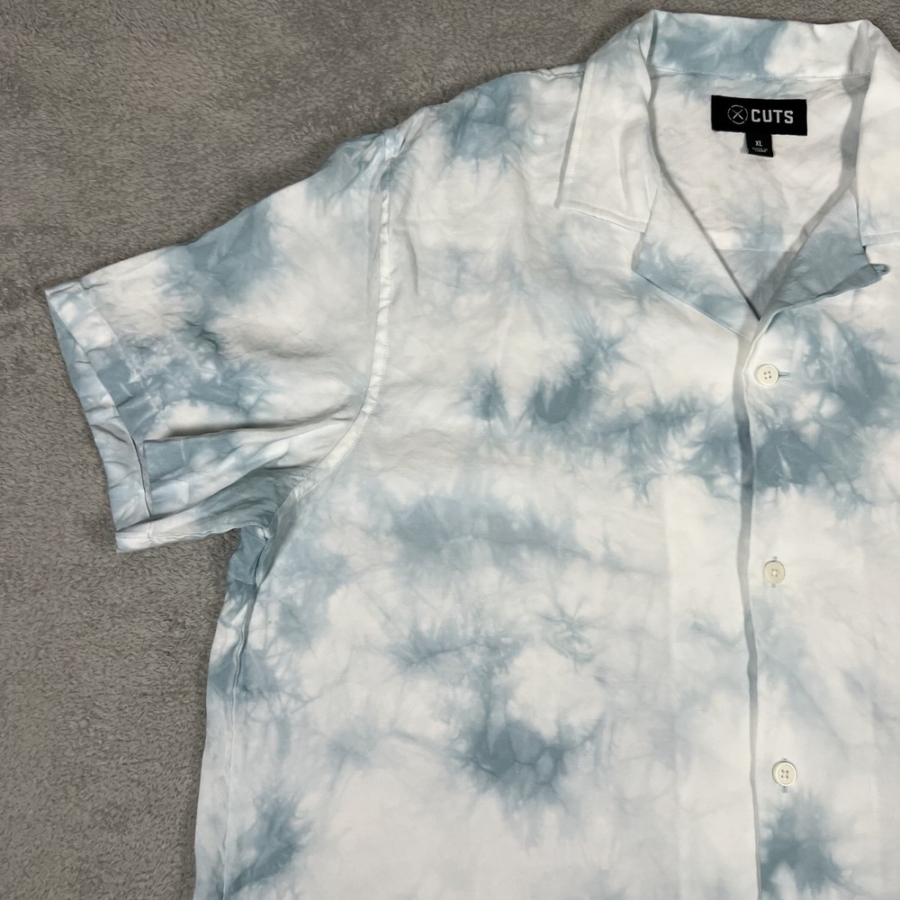 Cuts Clothing Shirt Men XL Blue White Tie Dye Camp Collar Hyperloop Rayon - Picture 6 of 13